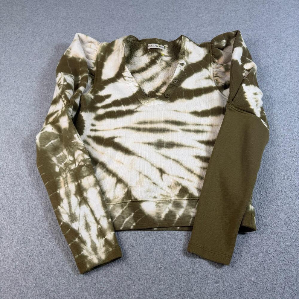 Ulla Johnson Sweatshirt Women 0 P Green Tie Dye Puff Sleeve Henley Button Boho